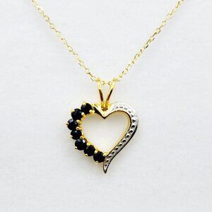 Sterling Silver Gold plated Heart Shaped with 7 Genuine Blue Sapphire Pendant